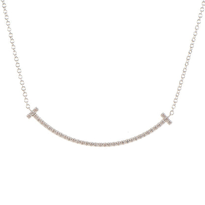 Tiffany 18K White Gold Diamond Small T Smile Pendant Necklace 3 of 6