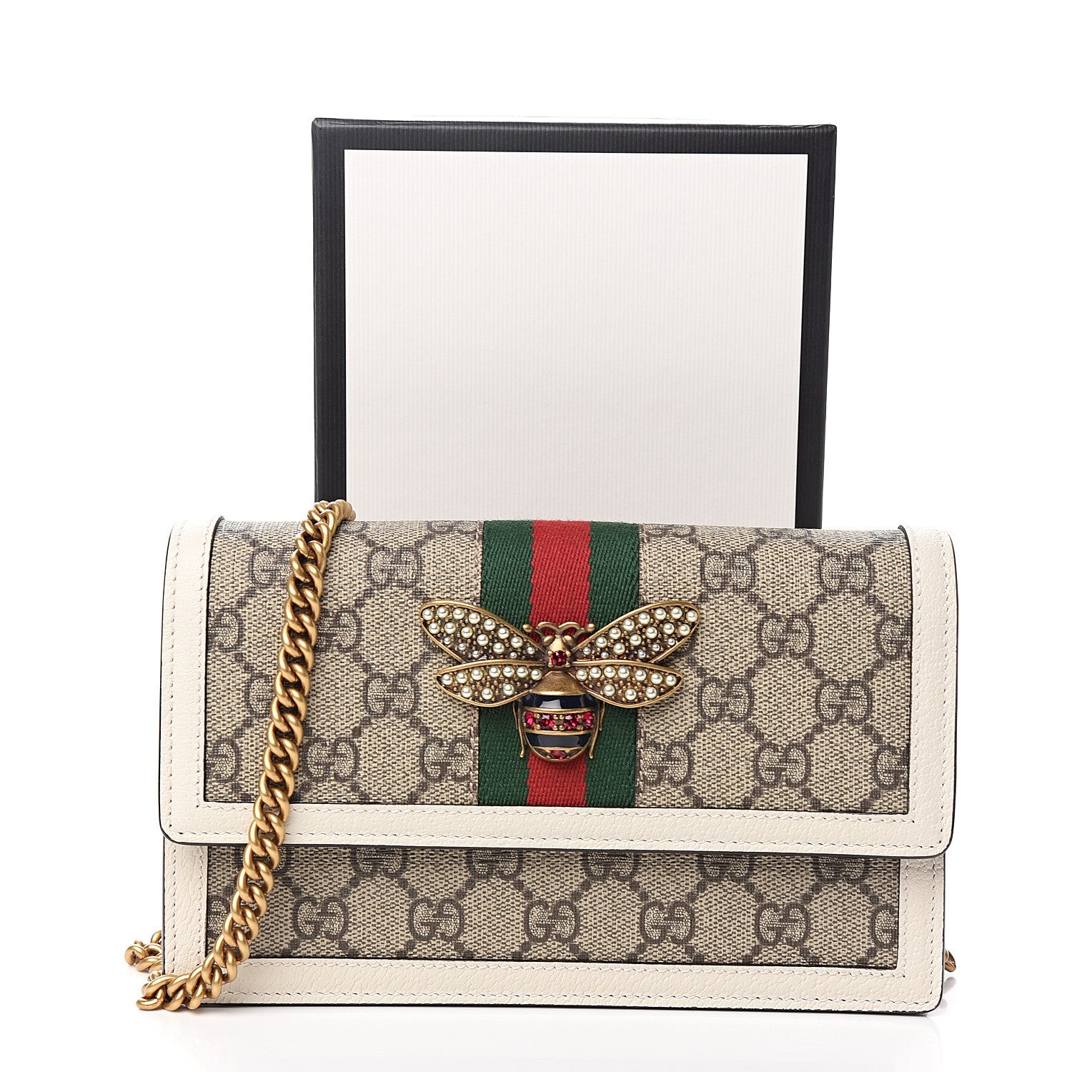 Gucci GG Supreme Monogram Web Queen Margaret Chain Wallet White 9 of 9