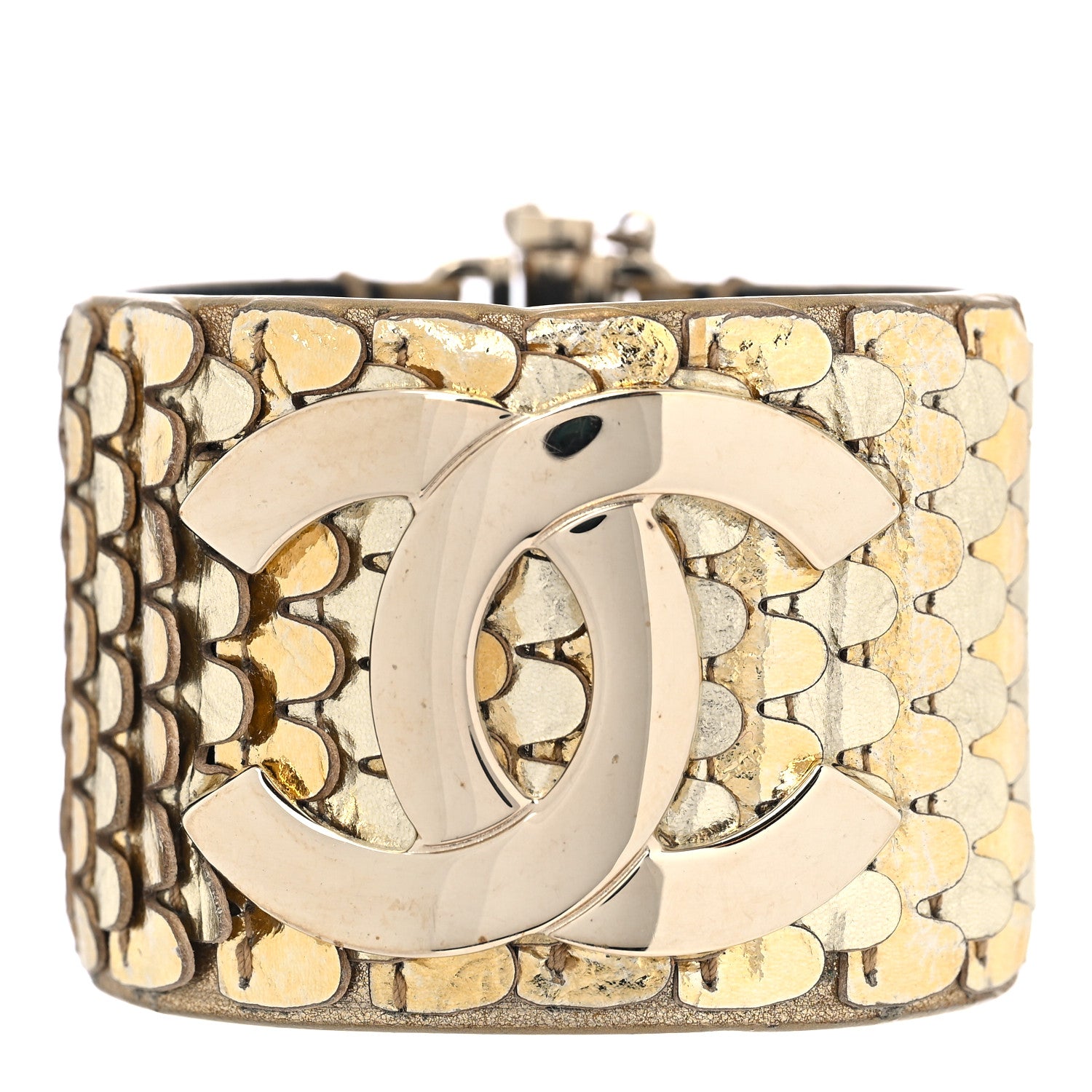Chanel Metallic Calfskin Scale CC Cuff Bracelet Gold 1 of 5