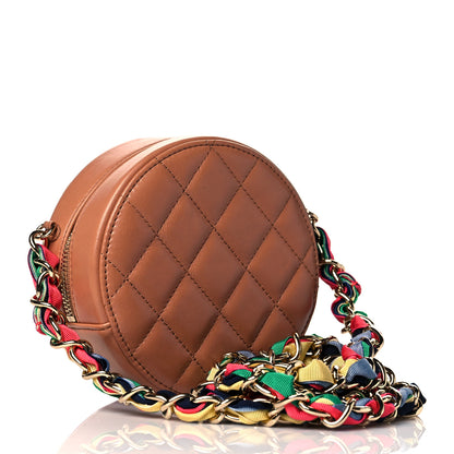 Chanel Shiny Lambskin Ribbon Quilted Round Clutch With Chain Brown 2 of 10