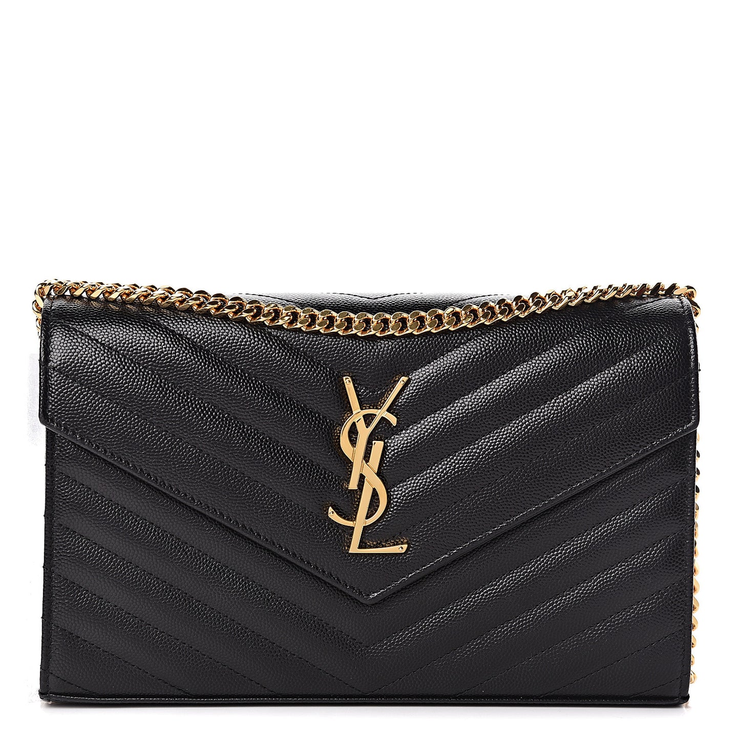 Grain De Poudre Matelasse Chevron Monogram Chain Wallet Black