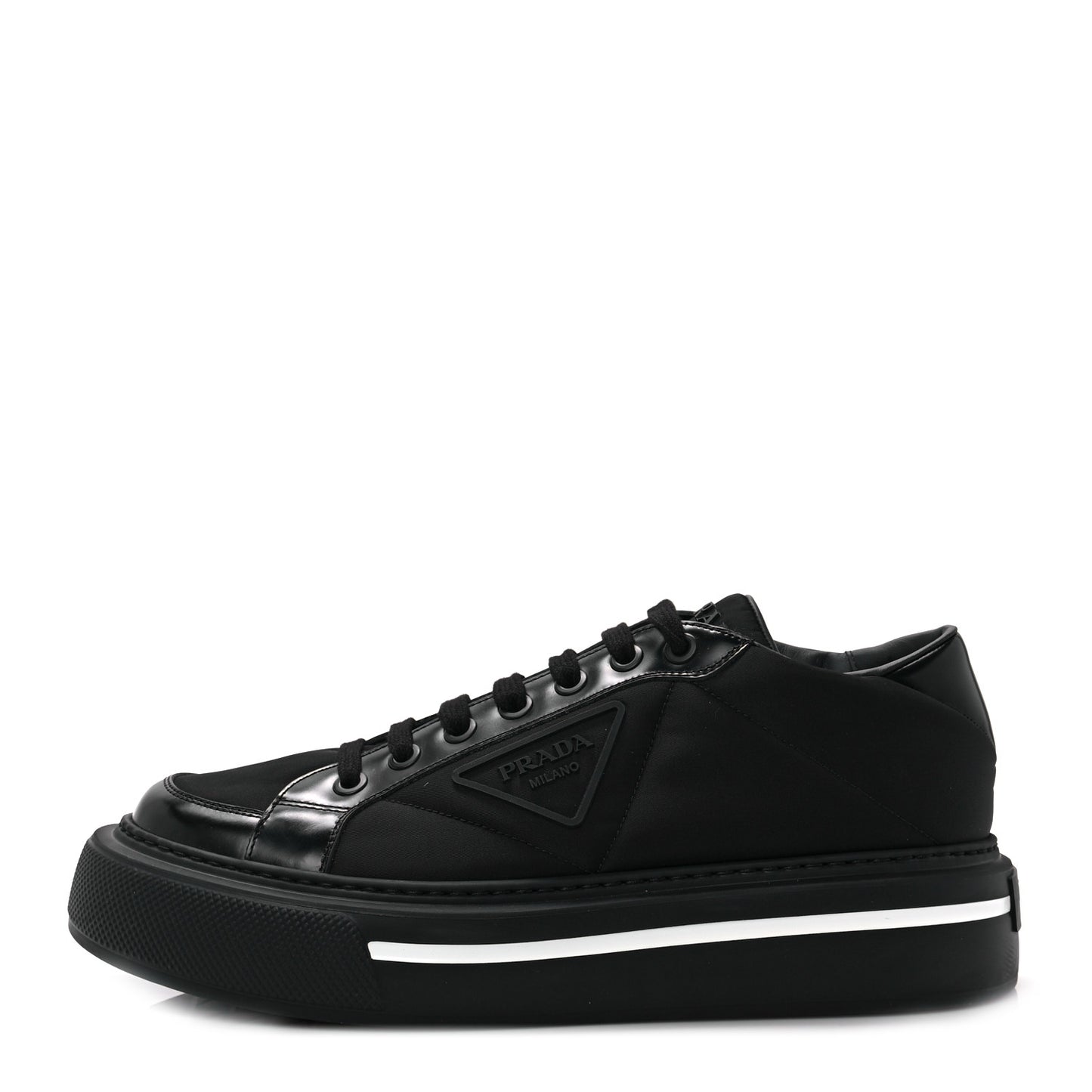 Re-Nylon Spazzolato Rubber Triangle Logo Macro Quilted Mens 35mm Platform Sneakers 8 Black