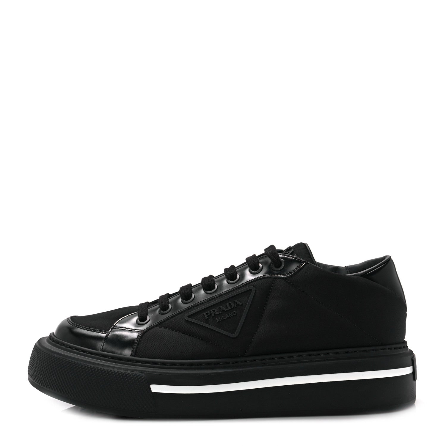 Prada Re-Nylon Spazzolato Rubber Triangle Logo Macro Quilted Mens 35mm Platform Sneakers 8 Black 1 of 8