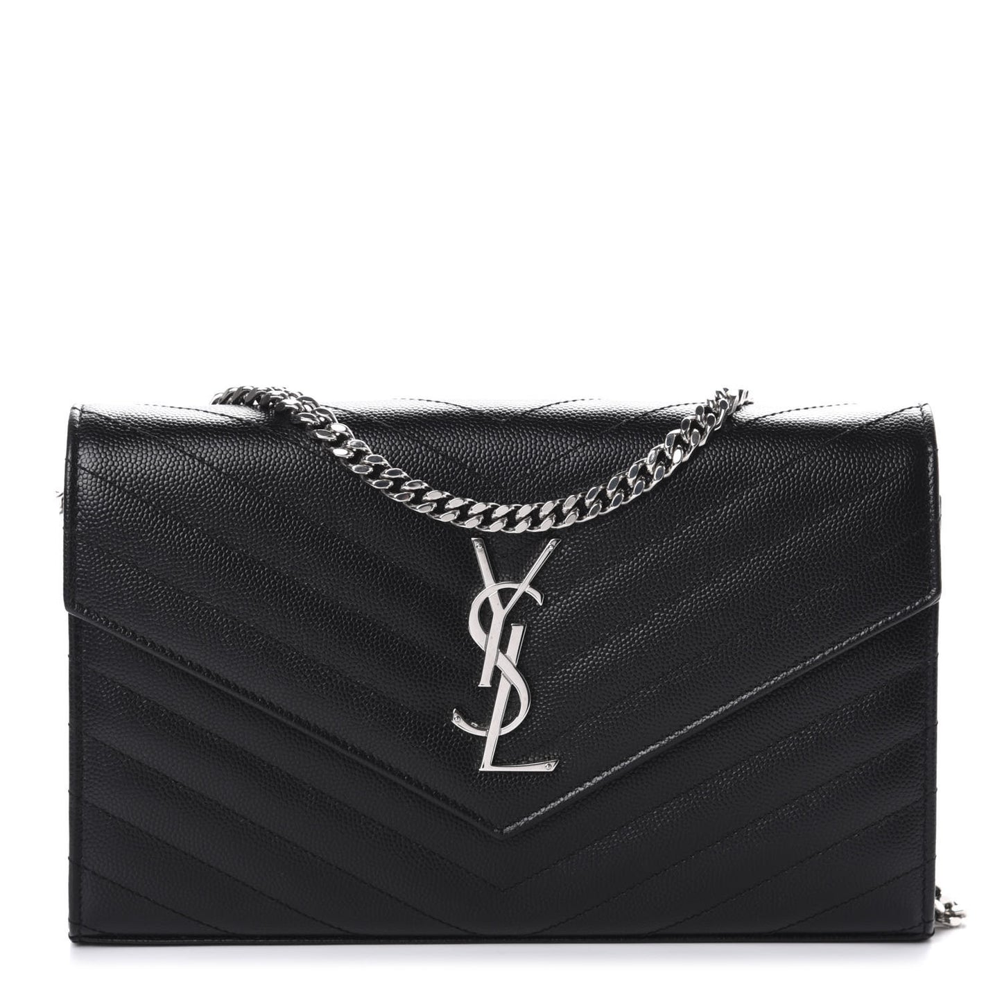 Grain De Poudre Matelasse Chevron Monogram Chain Wallet Black