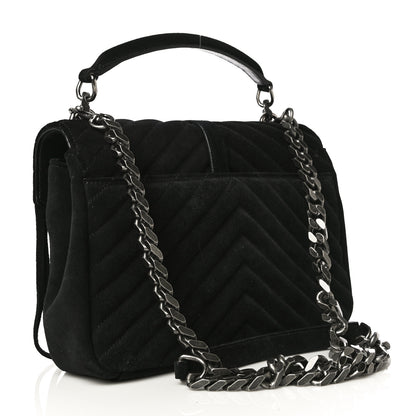 Saint Laurent Suede Matelasse Chevron Fringe Monogram Medium College Bag Black 3 of 15