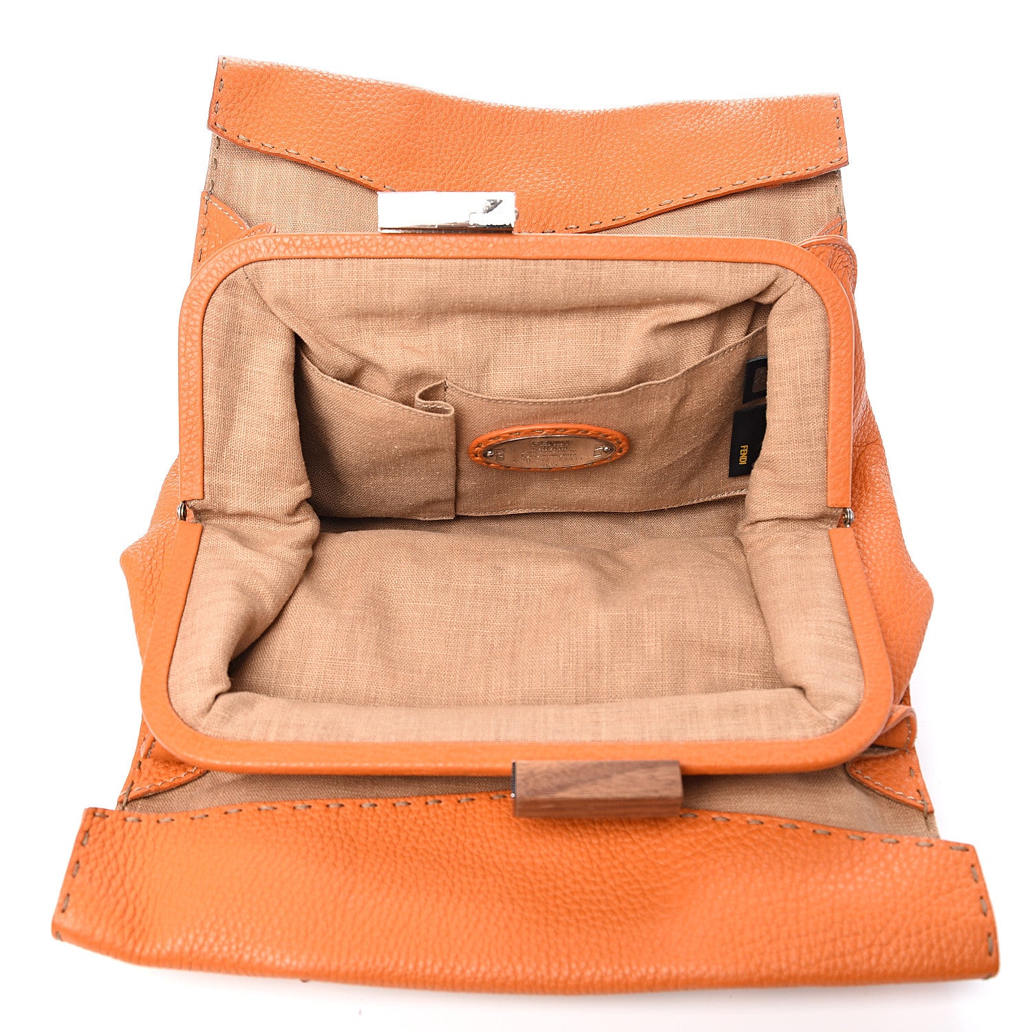 Fendi Calfskin Romano Selleria Firenze Frame Bag Orange 4 of 9
