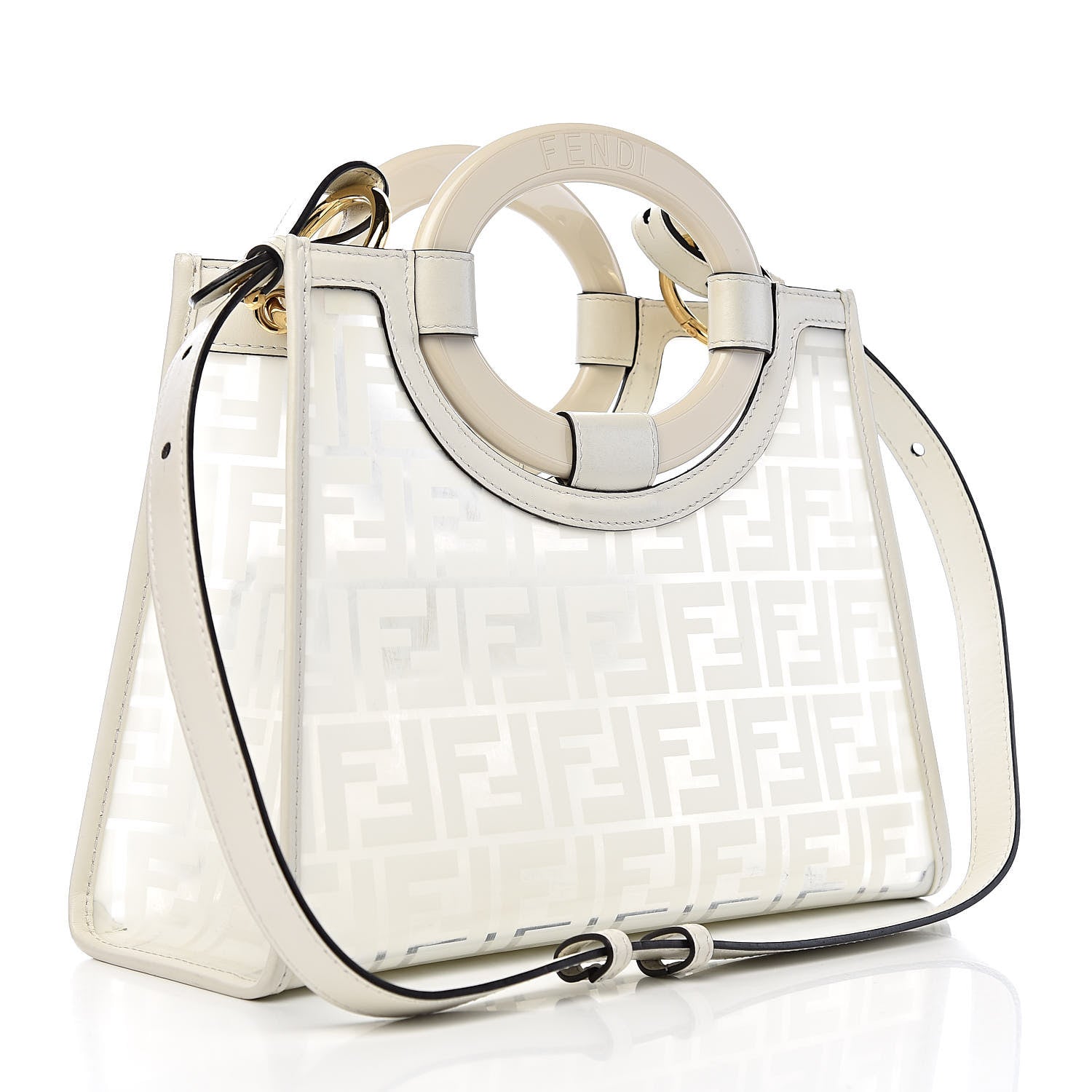 Fendi TPU FF Vitello Century Plexiglass Small Runaway Shopper Tote White 3 of 12