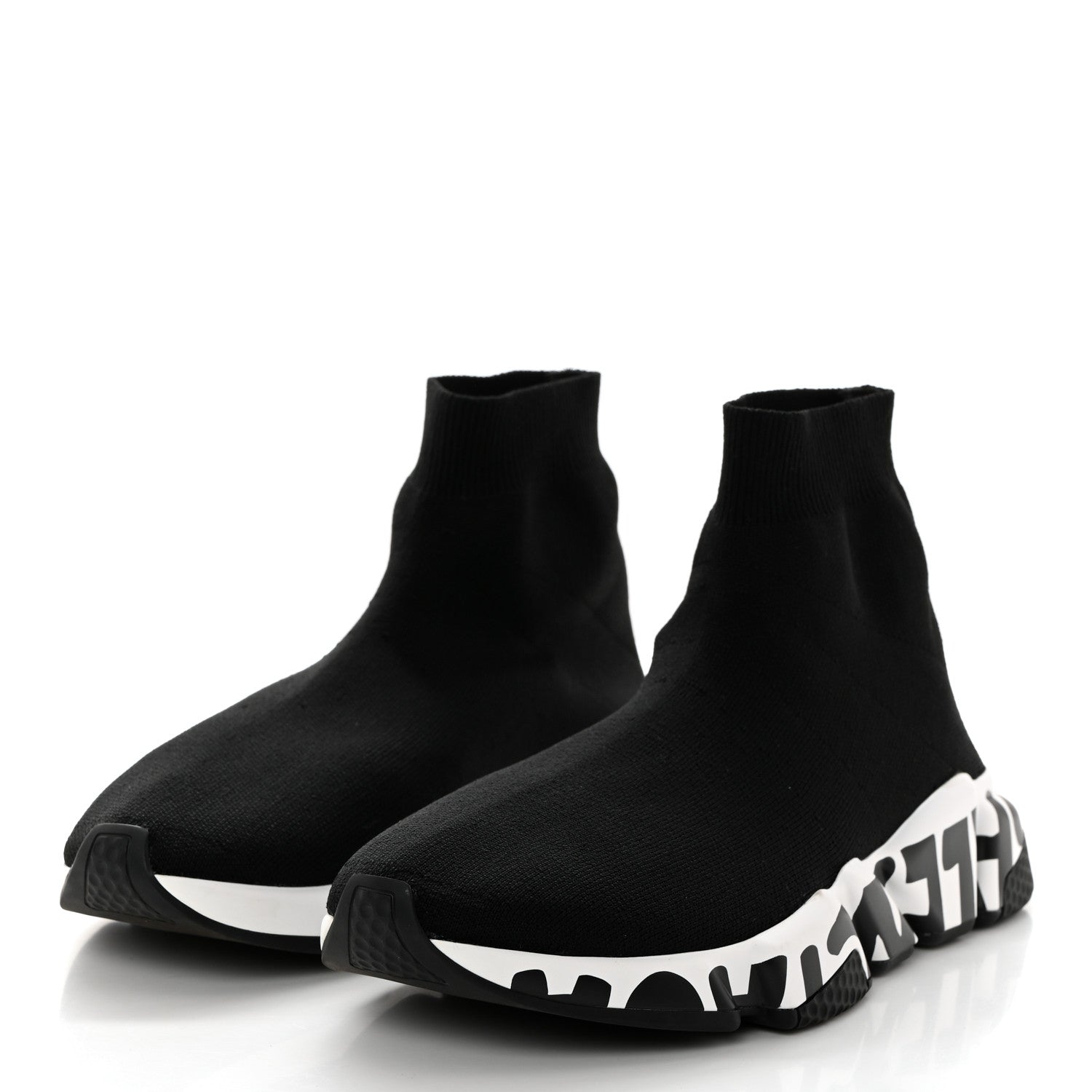Balenciaga Neoprene Knit Womens Speed Graffiti Sneakers 38 Black White 3 of 9