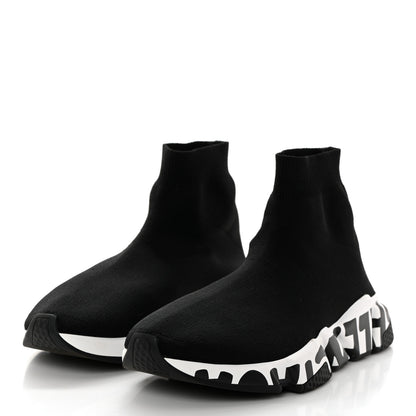 Balenciaga Neoprene Knit Womens Speed Graffiti Sneakers 38 Black White 3 of 9