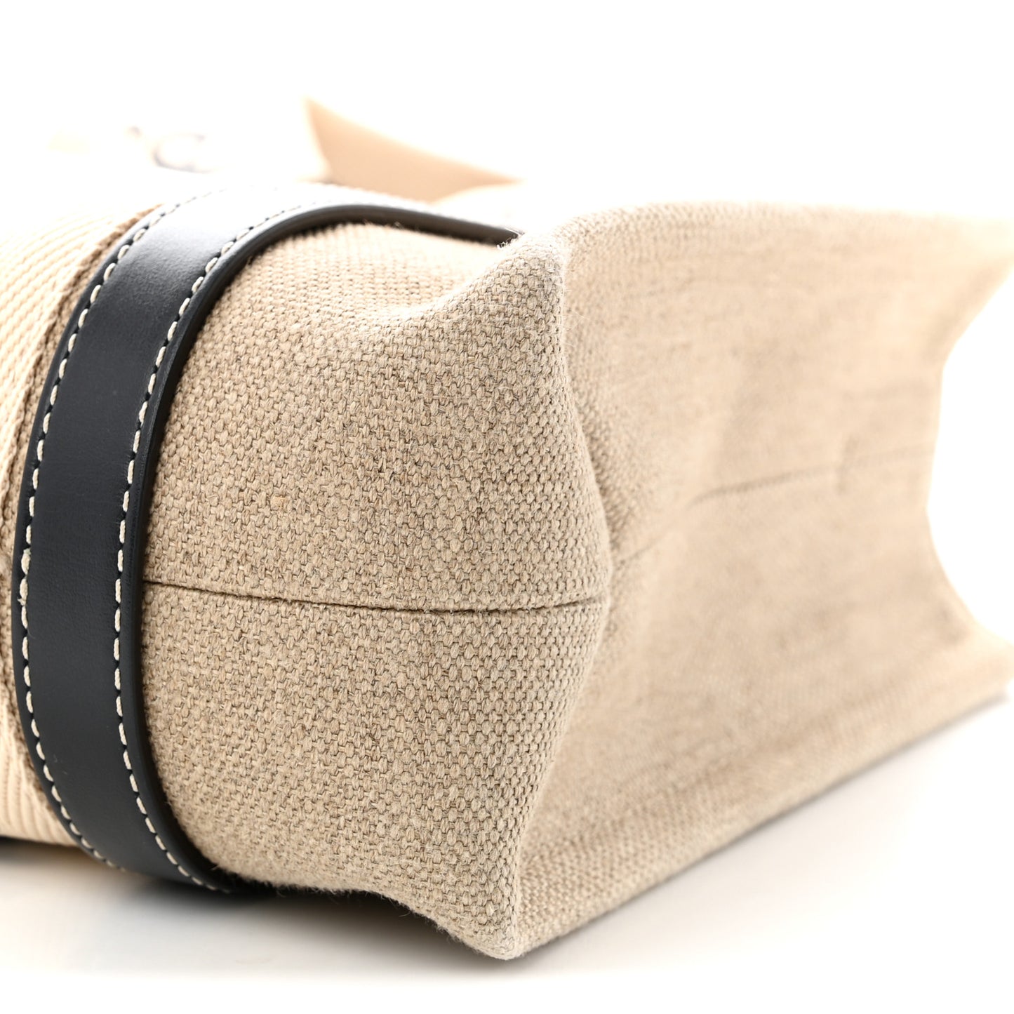 Cotton Calfskin Small Woody Ribbon Tote With Strap White Navy