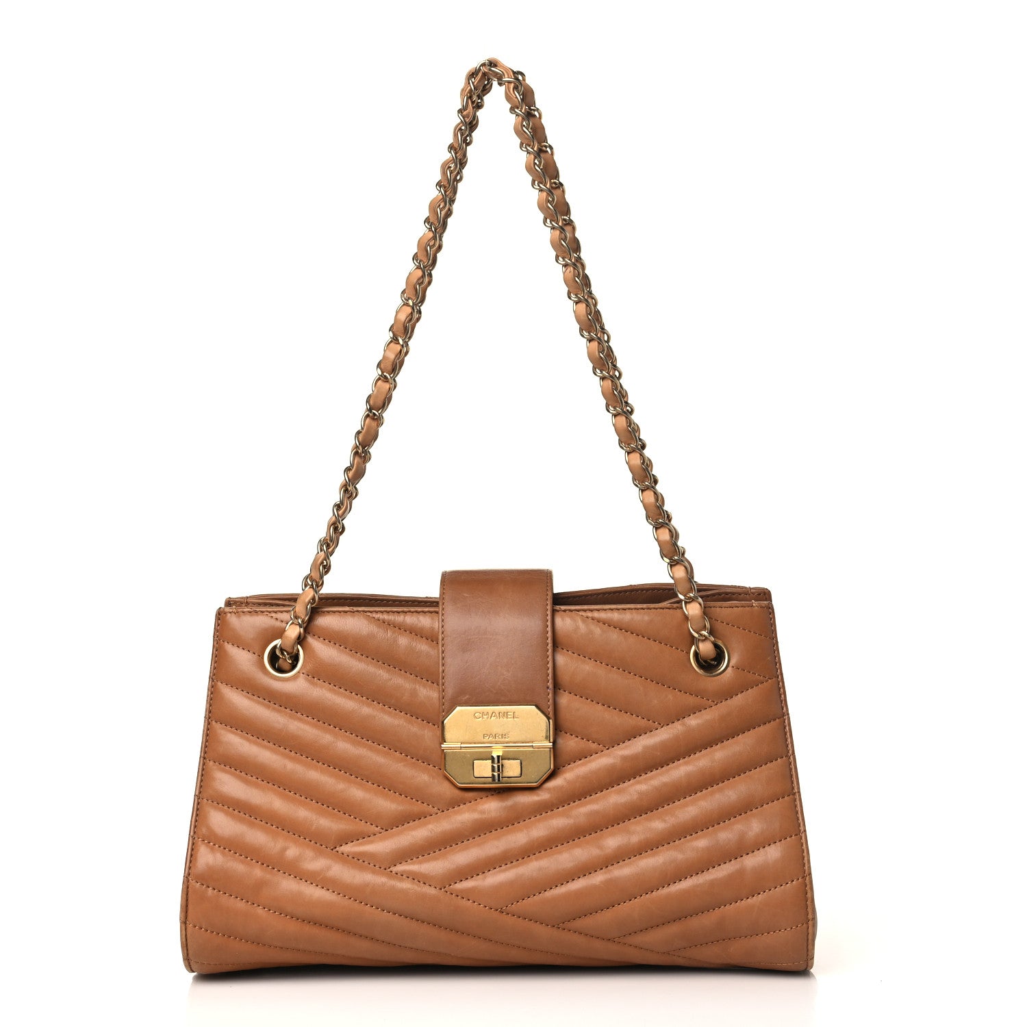 Chanel Calfskin Chevron Quilted Gabrielle Tote Beige 1 of 10