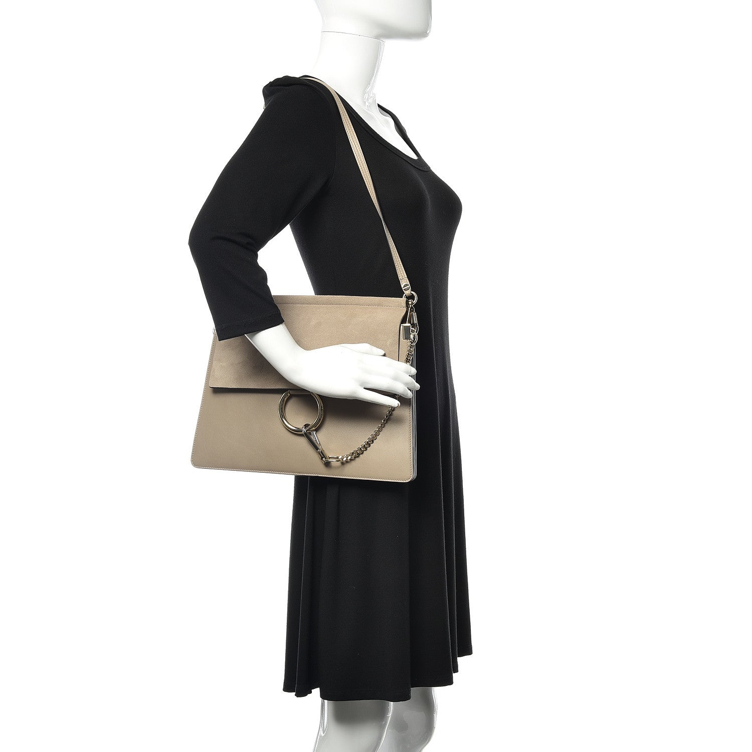 Chloe Calfskin Suede Medium Faye Shoulder Bag Motty Grey 2 of 9