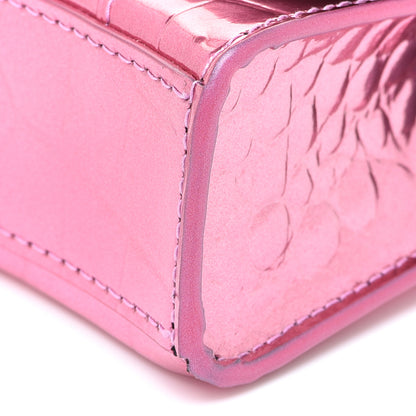 Balenciaga Metallic Calfskin Crocodile Embossed Hourglass Top Handle Bag Mini with Chain Pink 9 of 9