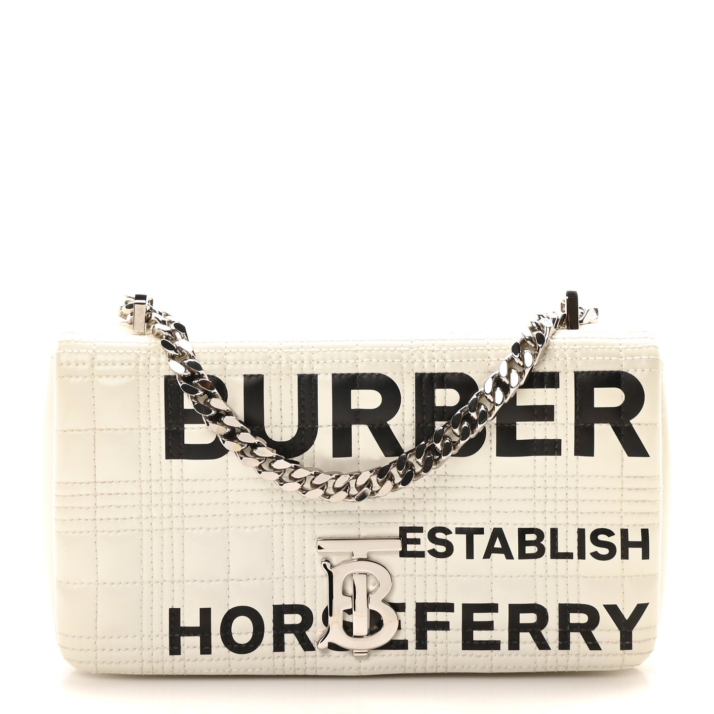 Patent Quilted Horseferry Print Small Lola Bag White