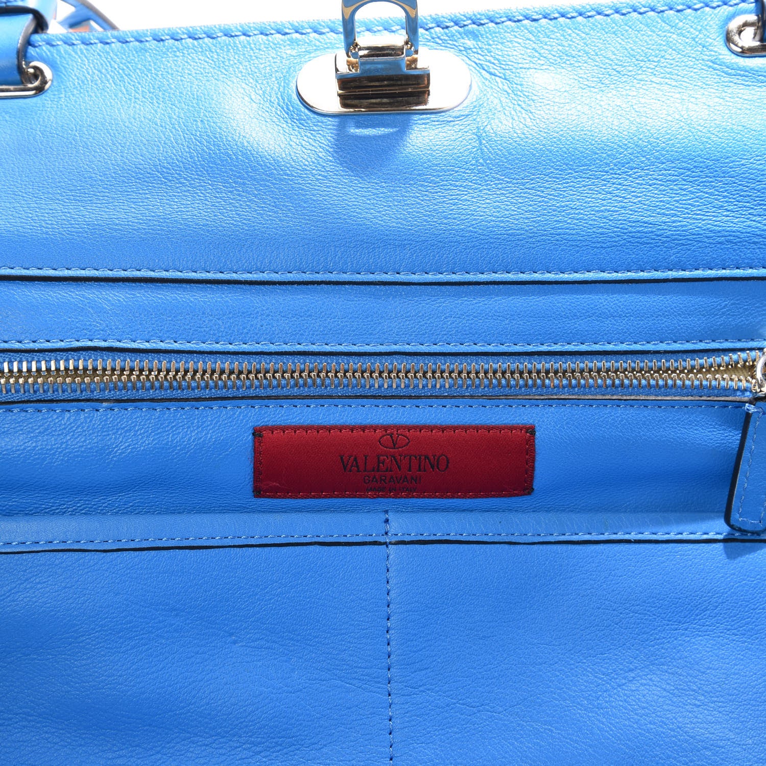 Valentino Garavani Vitello Medium Rockstud Tote Blue Fluo 6 of 11