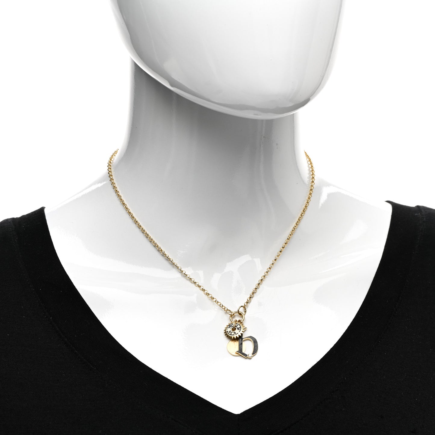 18K Yellow Gold Diamond Enamel Blossom Disc Letter Belcher Chain Necklace