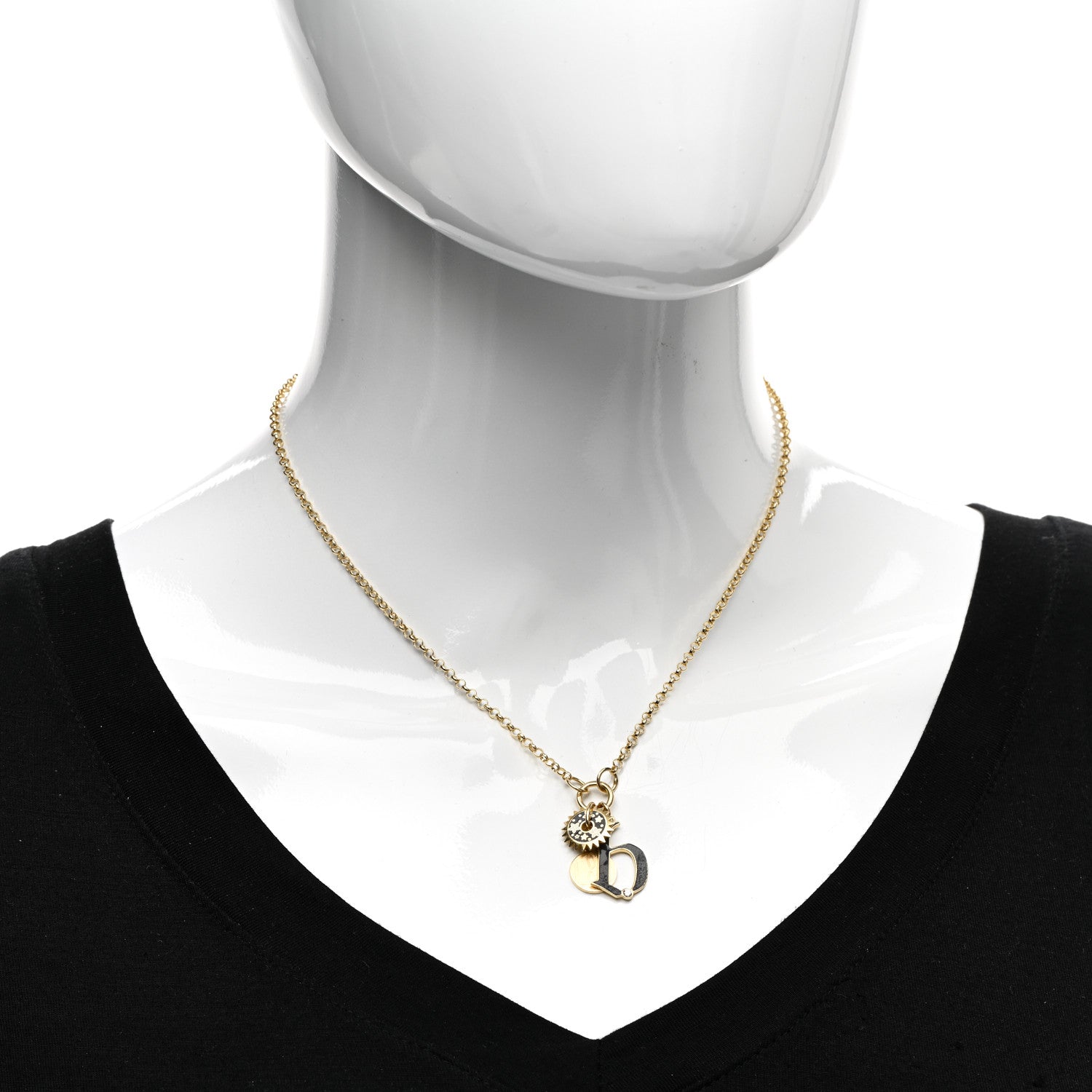 Foundrae 18K Yellow Gold Diamond Enamel Blossom Disc Letter Belcher Chain Necklace 2 of 4