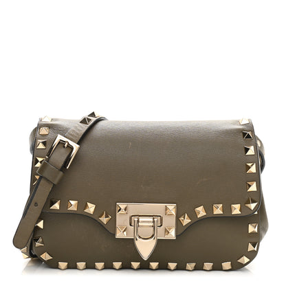 Valentino Garavani Vitello Mini Rockstud Flap Saddle Crossbody Bag Army Green 1 of 11