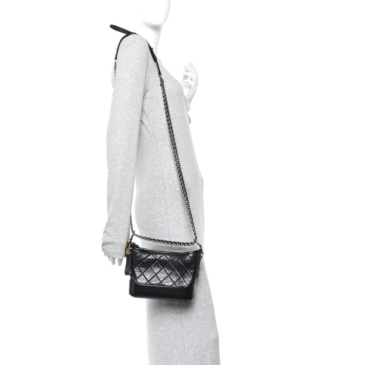 Chanel Aged Calfskin Quilted Small Gabrielle Hobo Black 2 of 13