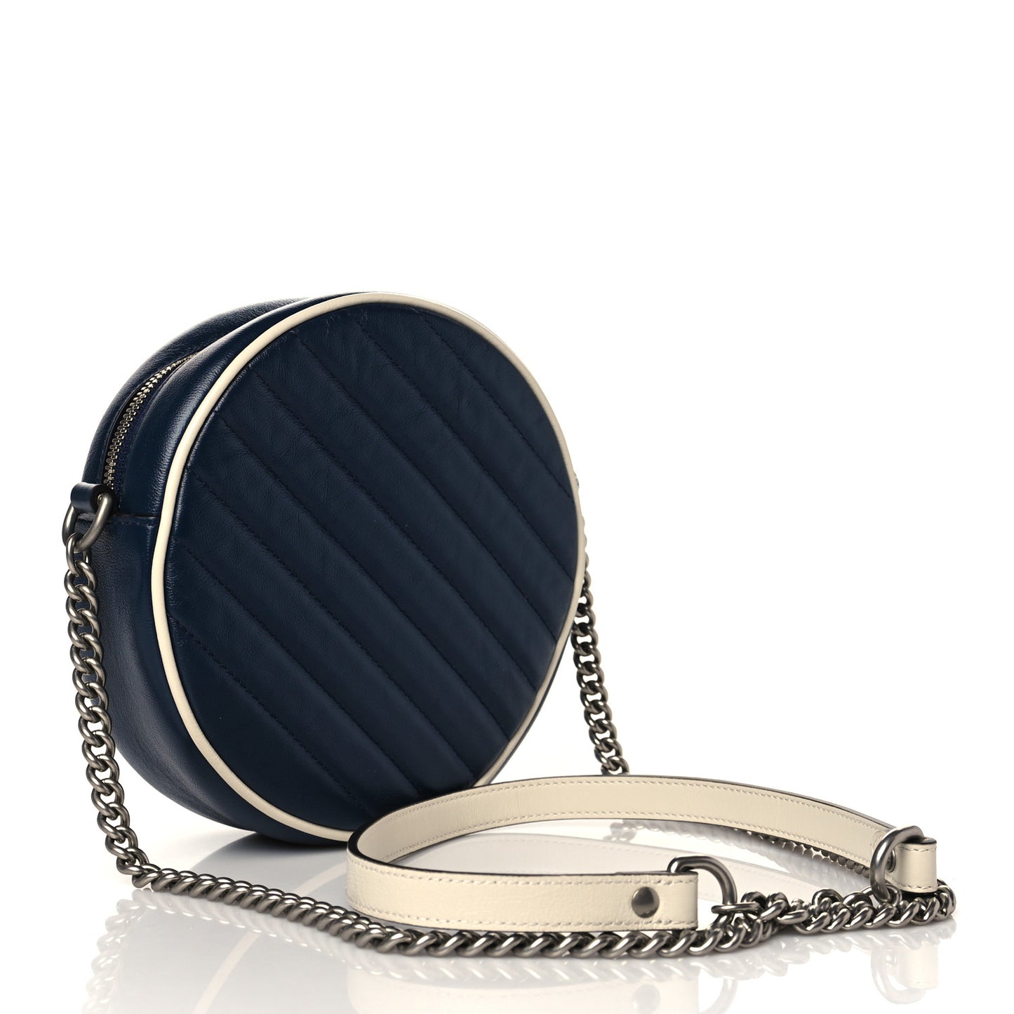 Azalea Calfskin Matelasse Diagonal Mini Torchon GG Marmont Round Shoulder Bag Blue Agata Mystic White