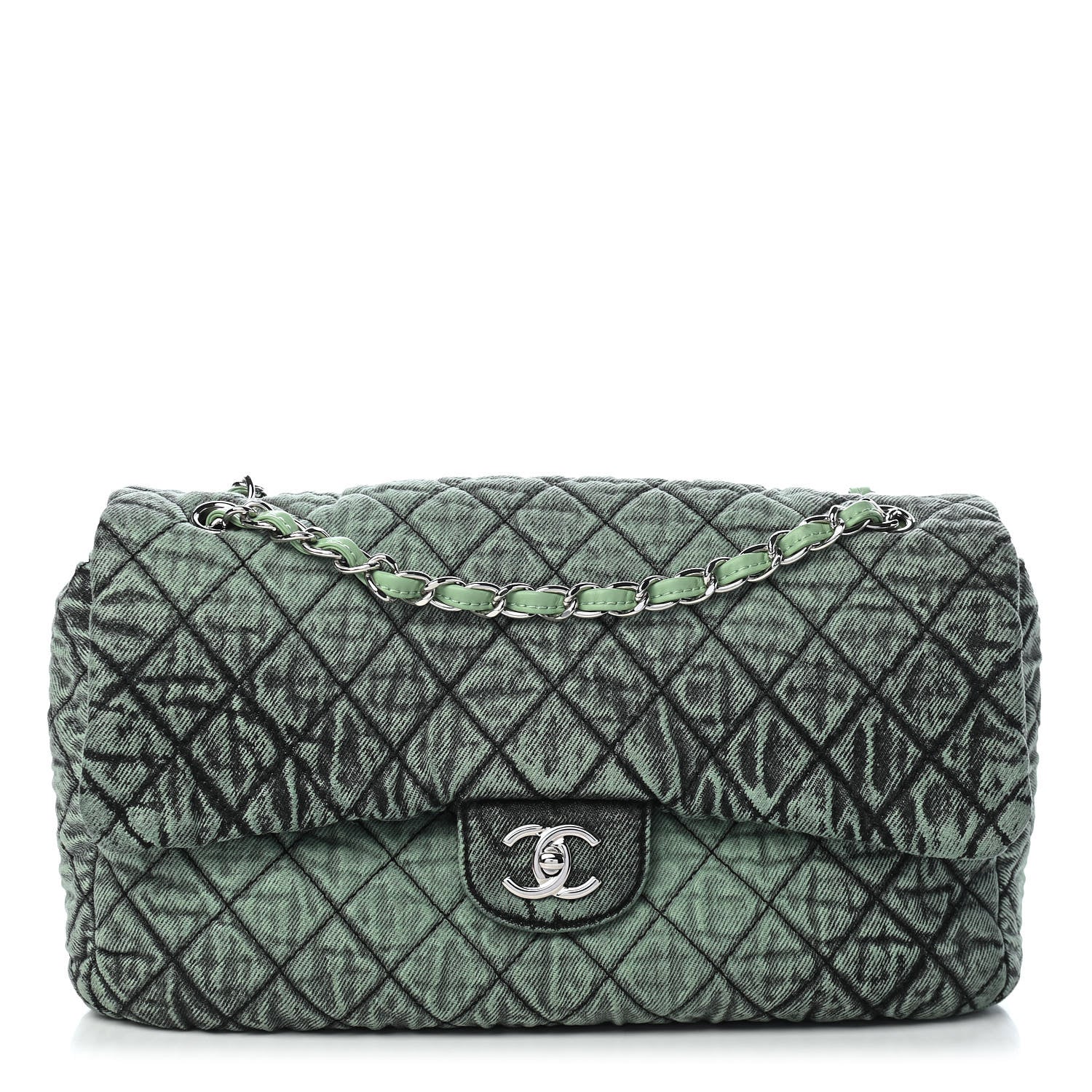 Chanel Denim Quilted Denimpression Flap Green Black 1 of 9