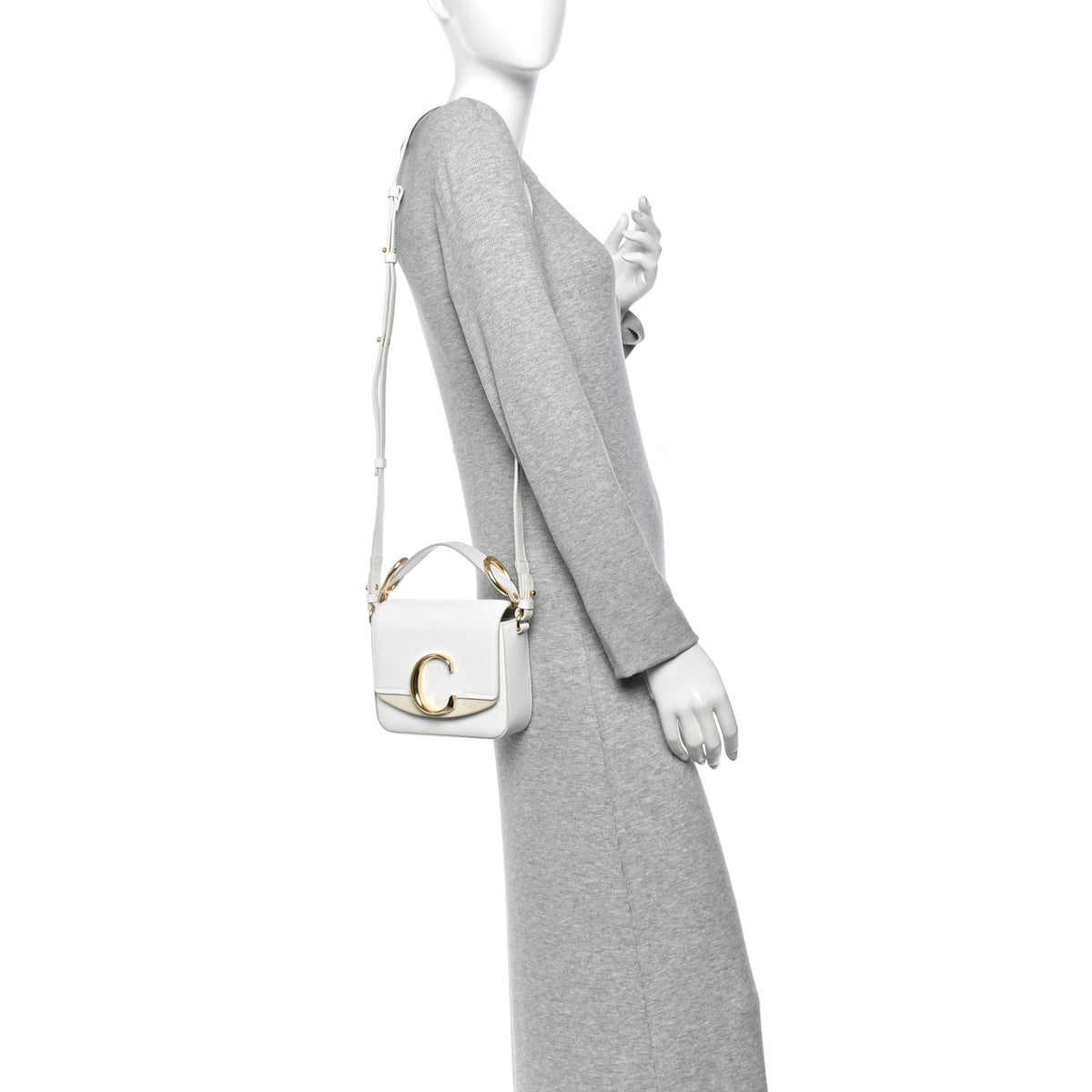 Shiny Calfskin Suede Mini C Double Carry Brilliant White