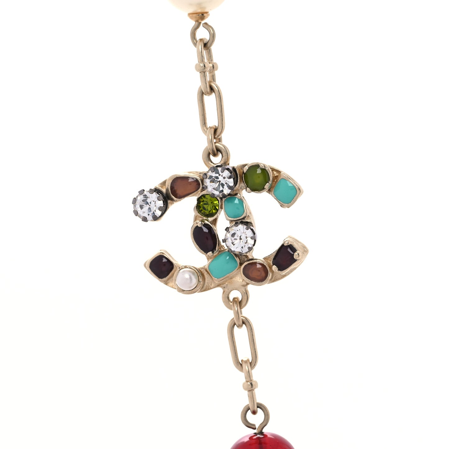Gripoix Crystal Pearl CC Floral Short Necklace Gold Multicolor