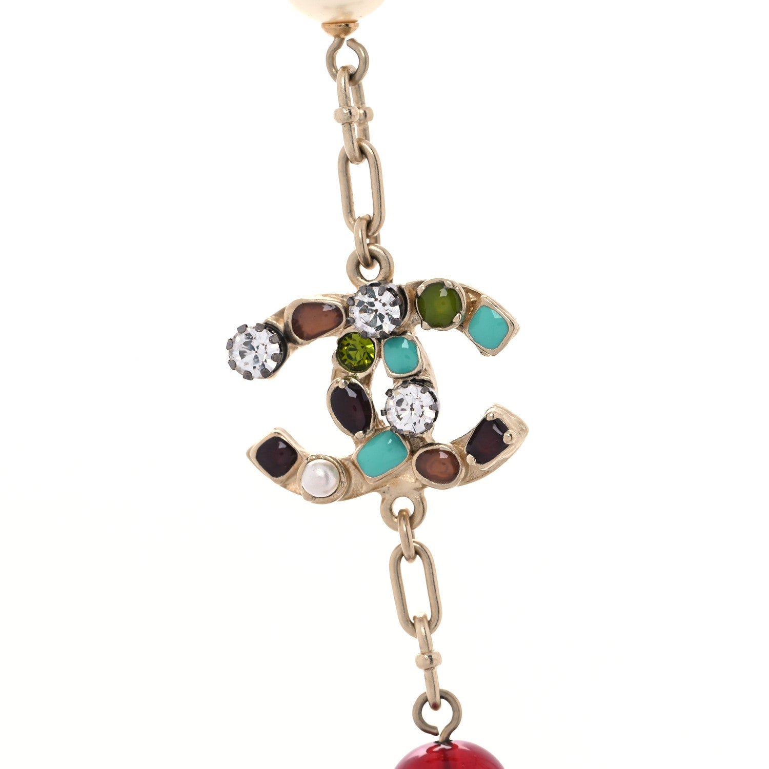 Chanel Gripoix Crystal Pearl CC Floral Short Necklace Gold Multicolor 4 of 5