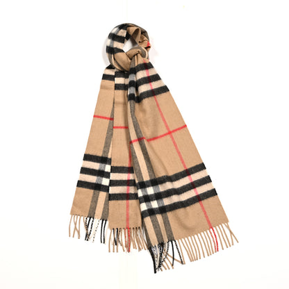 Burberry Cashmere Giant Check Fringe Scarf Camel 1 of 3