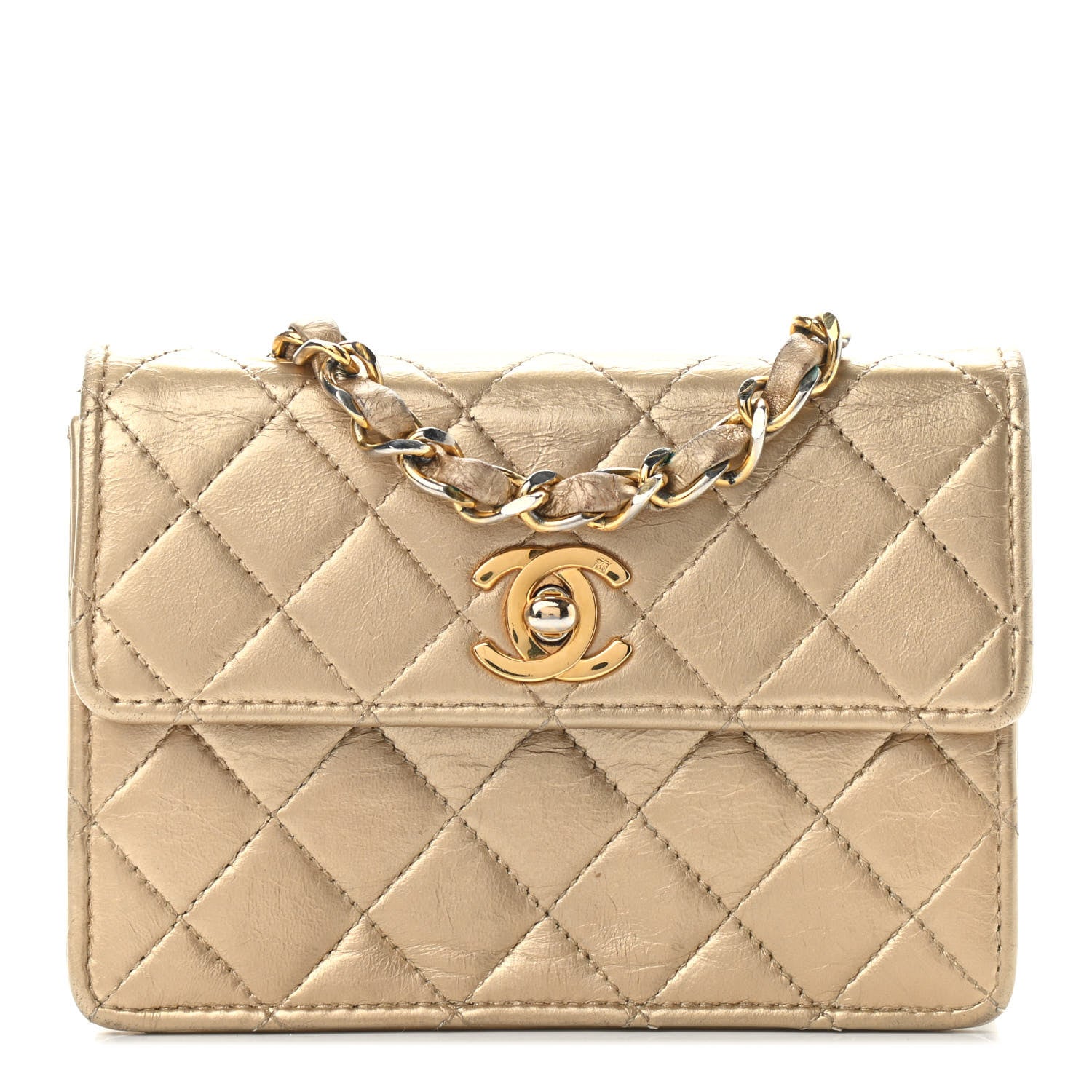 Chanel Metallic Lambskin Quilted Extra Mini Flap Gold 1 of 9