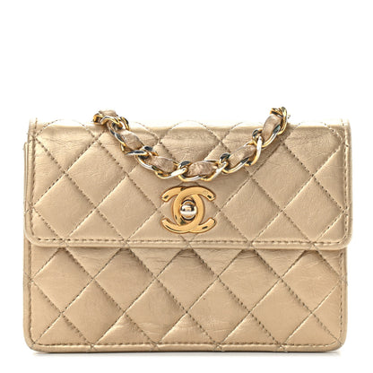 Chanel Metallic Lambskin Quilted Extra Mini Flap Gold 1 of 9