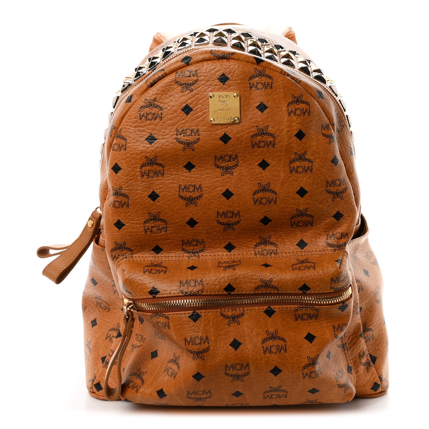 MCM Visetos Crown Stud Medium Stark Backpack Cognac 1 of 9
