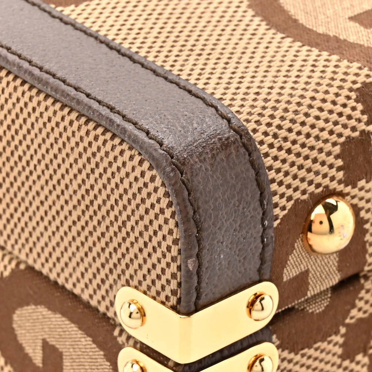 Gucci Monogram Jumbo GG Textured Dollar Calfskin Top Handle Beauty Case Camel Ebony New Acero 12 of 13