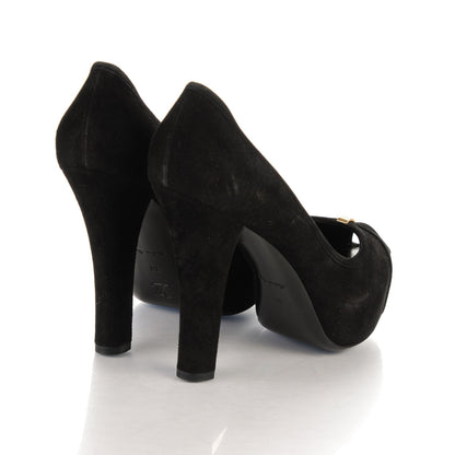 Louis Vuitton Suede Monogram Kimono Open Toe Pumps 38 Black 4 of 7