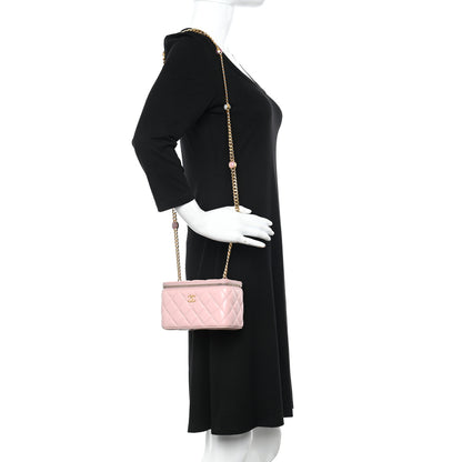 Chanel Lambskin Resin Quilted Vanity Case With Chain Light Pink 2 of 11