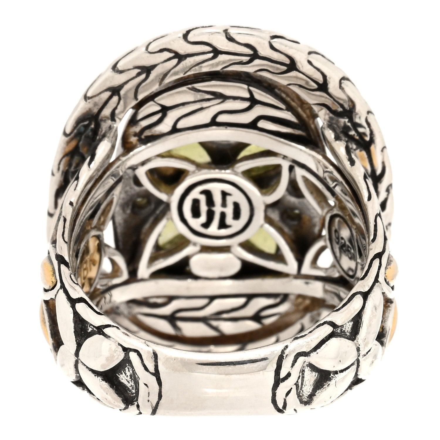 John Hardy Sterling Silver 18K Yellow Gold Peridot Tsavorite Batu Kawung Ring 50 5.5 4 of 5