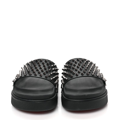 Christian Louboutin Calfskin Studded Pool Fun Platform Flat Slide Sandals 40 Black 2 of 9