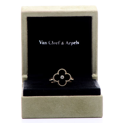 Van Cleef & Arpels 18K Yellow Gold Black Onyx Diamond Vintage Alhambra Ring 52 6 7 of 7