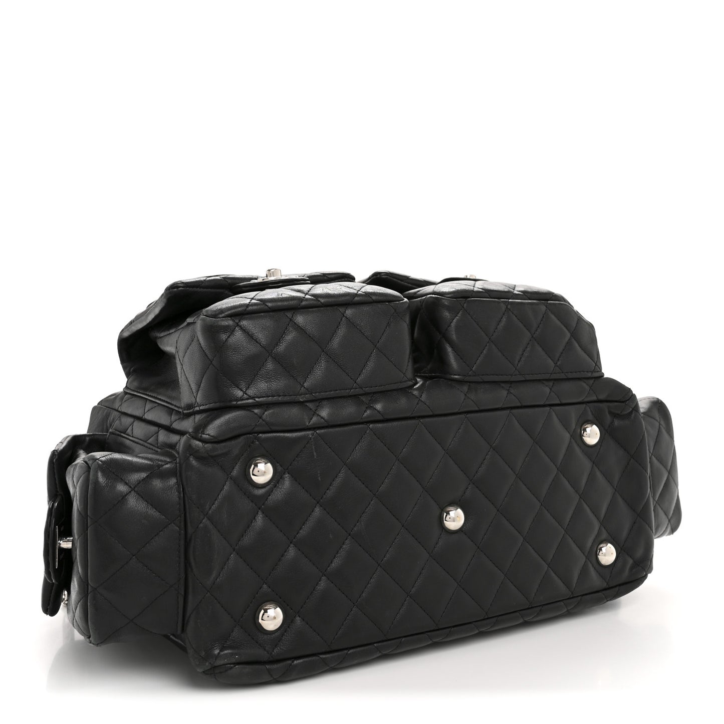 Calfskin Quilted Large Cambon Multipocket Reporter Black