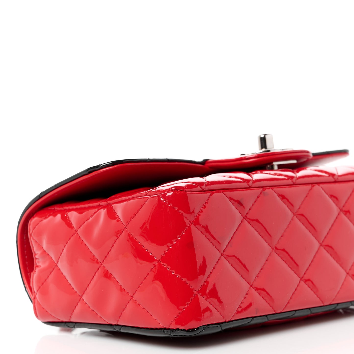 Patent Calfskin Quilted Bi-Color Mini Rectangular Flap Red Black