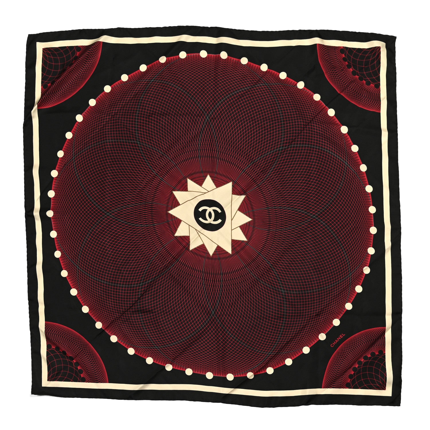 Chanel Silk CC Square Scarf Red Black White 1 of 3