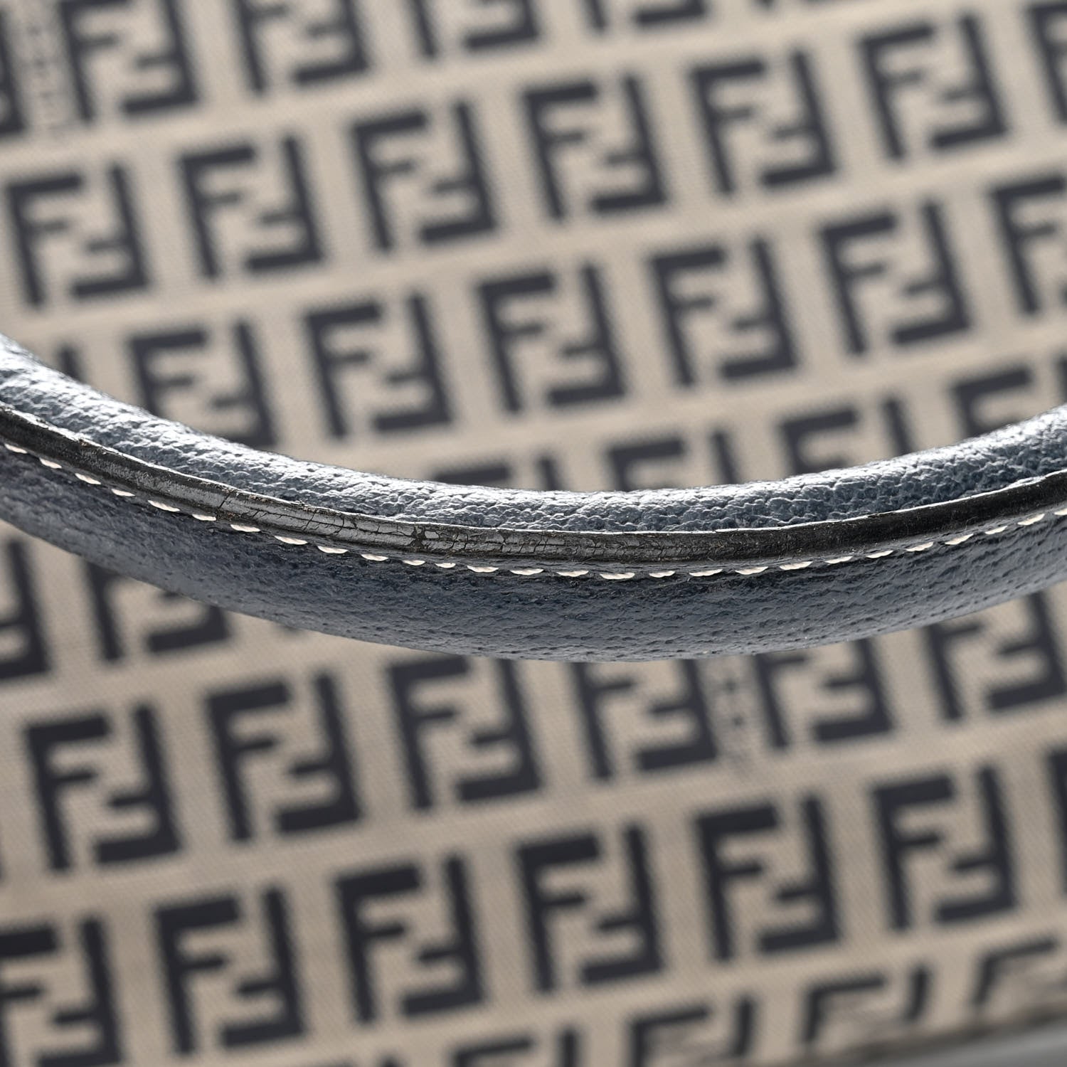 Fendi Zucchino Calfskin Studded Top Handle Satchel Tobacco Blue 11 of 15