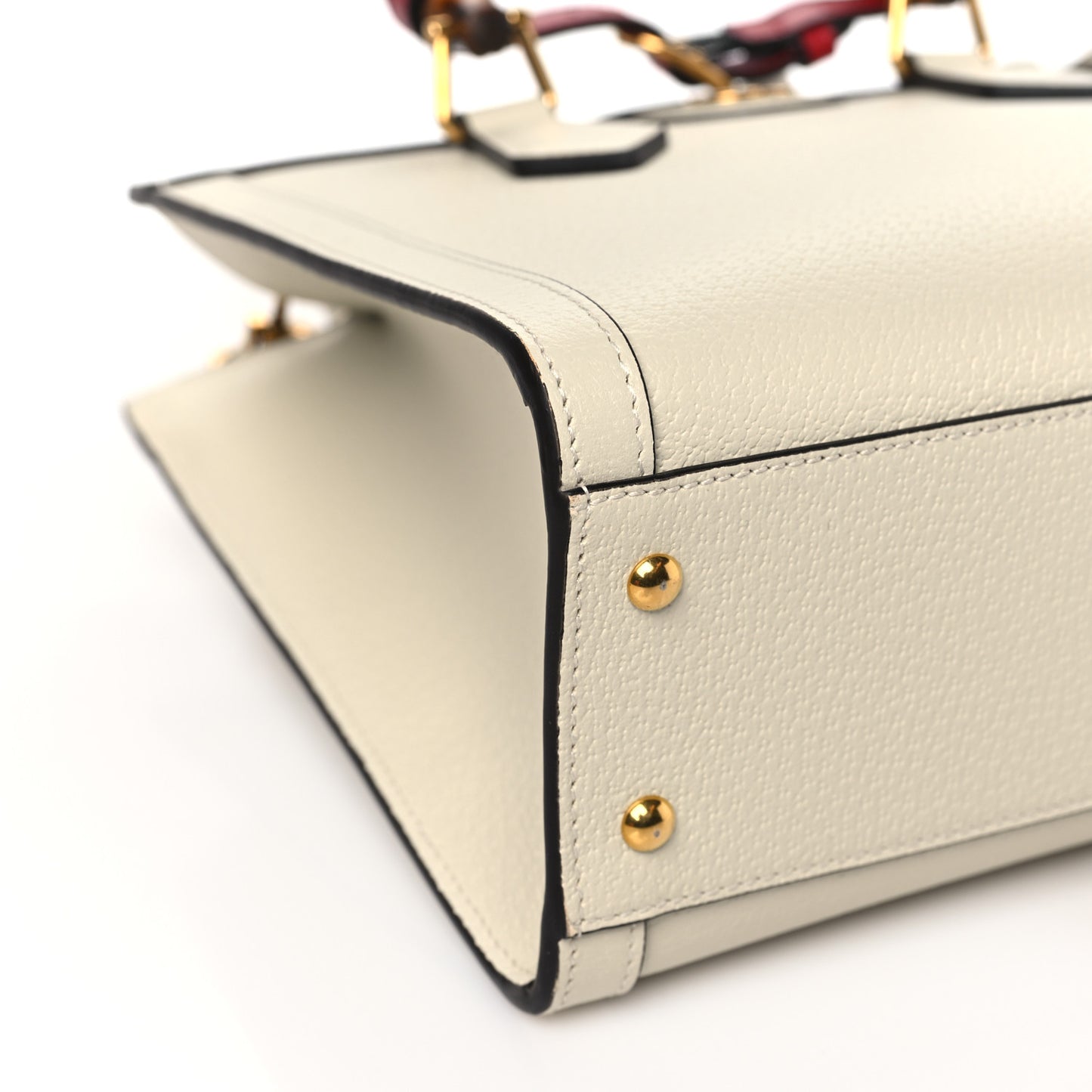 Textured Dollar Calfskin Web Small Diana Tote Bag Mystic White