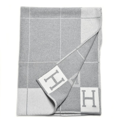 Hermes Wool Cashmere Avalon III Blanket Ecru Gris Clair 1 of 4