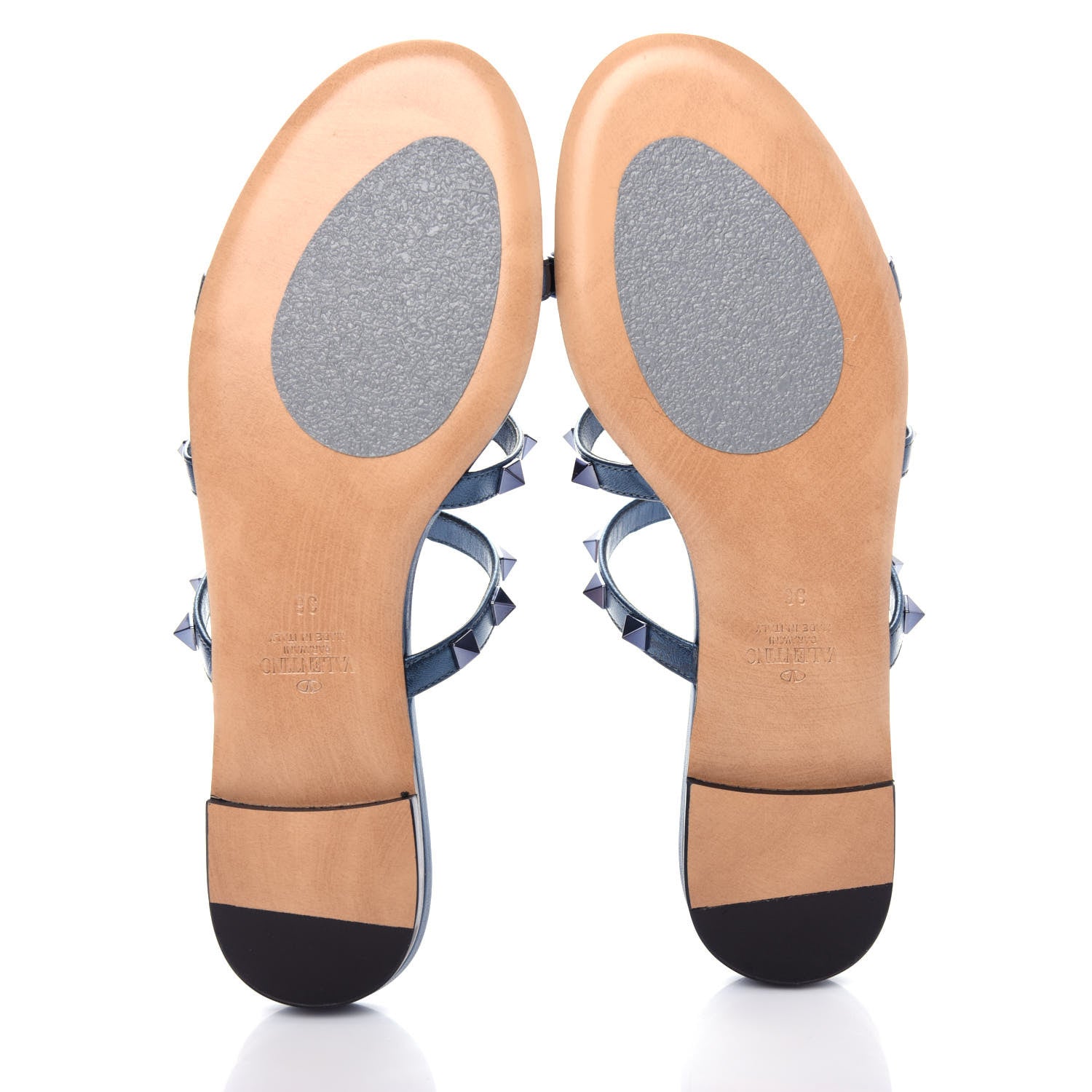Valentino Garavani Metallic Nappa Rockstud Caged Flat Slide Sandals 36 Marine 6 of 11