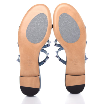 Valentino Garavani Metallic Nappa Rockstud Caged Flat Slide Sandals 36 Marine 6 of 11