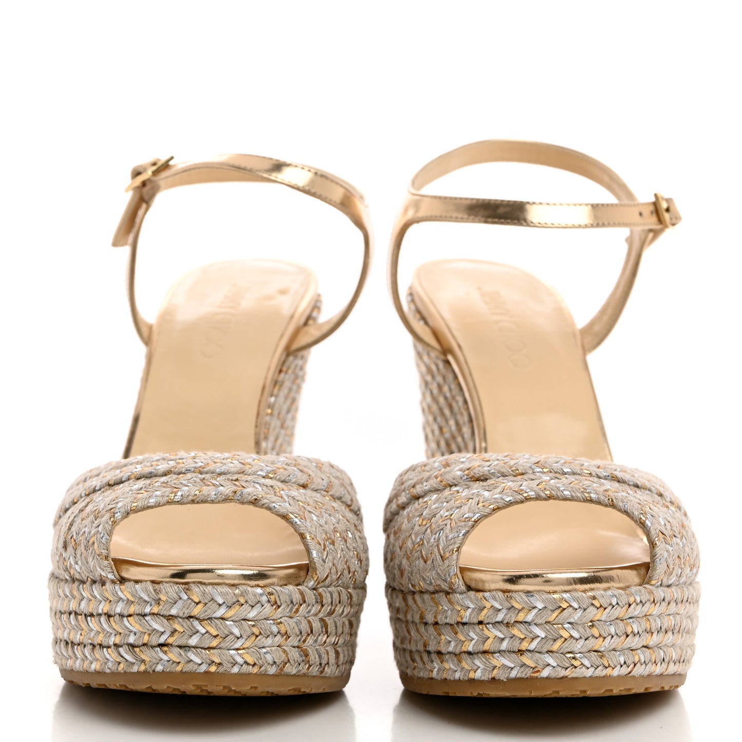 Metallic Raffia 120 Wedge Sandals 42 Gold