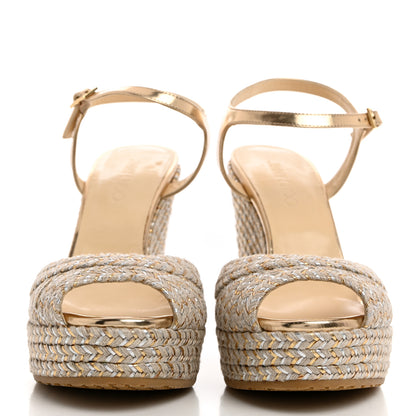 Jimmy Choo Metallic Raffia 120 Wedge Sandals 42 Gold 2 of 7