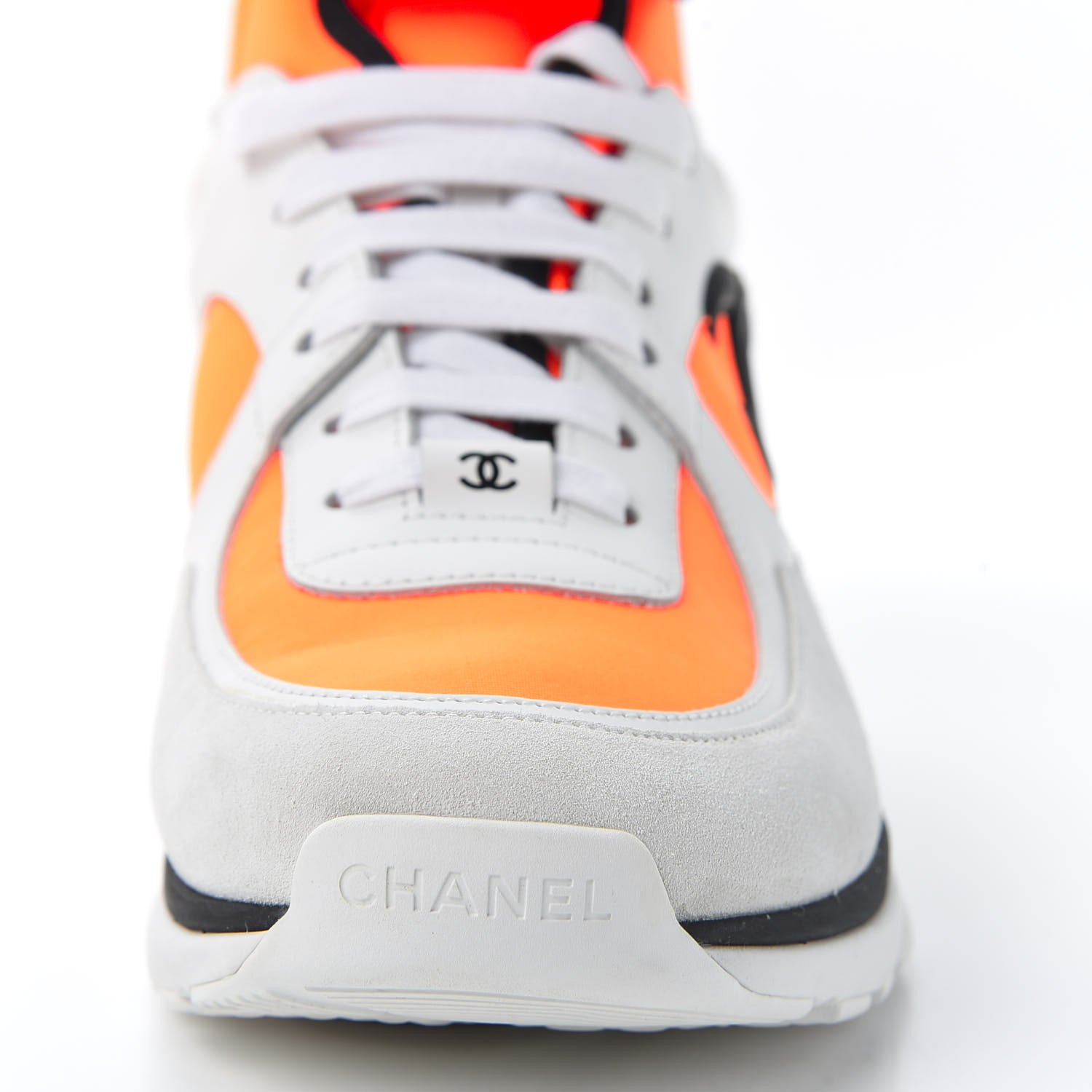 Chanel Suede Calfskin Lambskin Neoprene High Top CC Sneakers 40 White Fluo Orange 9 of 9