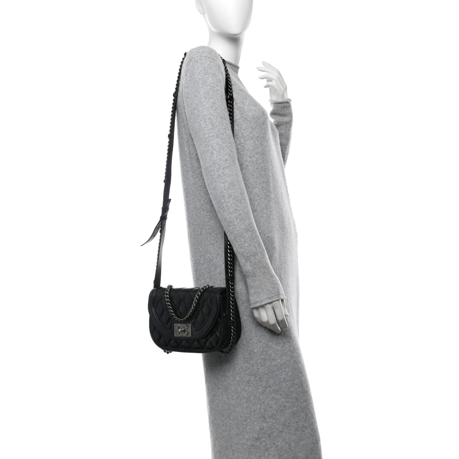 Chanel Shiny Goatskin Quilted Small Double Chained Messenger Flap Black 2 of 13